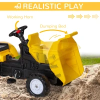 Aosom Ride on Toy Dump Truck for Kids, Pedal Construction Car with Detachable Trailer for 3 Years Old, Yellow(m-4)