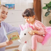 Qaba Baby Rocking Horse, Plush Animal Rocker for Toddlers Aged 18-36 Months, Stuffed Ride Toy with Sounds, Seat Belt, White and Pink(m-10)