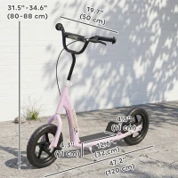 HOMCOM Kids Scooter with 12" EVA Big Tires, Street Bike Bicycle for Teens with Adjustable Height Handle for 5-12 Year Old, Pink(m-3)