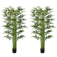 HOMCOM Indoor Fake Plants, Artificial Bamboo Tree with Adjustable Shape for Home Office Living Room Decor, Green(m-2)