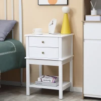HOMCOM Side Table with 2 Storage Drawers, Modern End Table with Bottom Shelf for Living Room, Home Office, White(m-5)