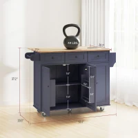 HOMCOM Kitchen Island on Wheels with Drop Leaf, Charging Station, Rolling Kitchen Cart with Wood Top, Adjustable Shelf, Blue(m-3)