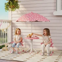 Qaba Kids Picnic Table, Kids Table and Chair Set with 2 Folding Chairs and Umbrella for Backyard, Garden, Patio, Pink(m-1)