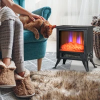 HOMCOM Electric Fireplace Heater w/ LED Flame Fireplace Stove, Black, 17"(m-2)