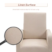 HOMCOM Accent Lounge Rocking Chair with Solid Curved Wood Base and Linen Padded Seat, Cream White(m-6)
