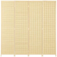 HOMCOM Woven Bamboo Room Divider, 4 Panel Folding Indoor Privacy Screens for Home Office, 71"x71"x0.6", Natural(m-11)