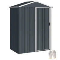 Outsunny 4.5 x 3ft Outdoor Storage Shed, Waterproof Metal Garden Shed with Lockable Door for Backyard, Patio, Lawn, Dark Grey(m-9)