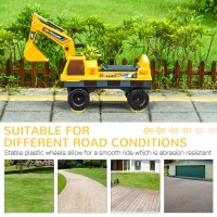 Qaba No Power 2 in 1 Ride On Excavator with Helmet and Claw, Construction Truck Set, Multi-Functional Digger with Storage, Light and Music, Yellow(m-4)