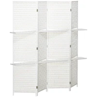 HOMCOM 4 Panel Room Divider with Shelves, 6 FT Freestanding Folding Privacy Screen, Partition Wall Divider for Bedroom, White(m-9)