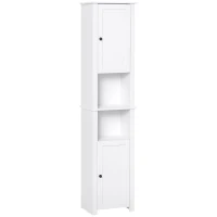 HOMCOM Tall Bathroom Storage Cabinet, Freestanding Linen Tower with 2-Tier Shelf and 2 Cabinets, Narrow Side Floor Organizer, White(m-1)