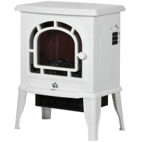 HOMCOM 18" Electric Fireplace Stove, Freestanding Fireplace Heater with Realistic LED Flame, Adjustable Temperature, Overheat Protection, 750W/1500W, White(m-11)