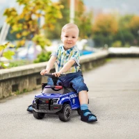 Aosom Kids Push Ride On Car with Working PA System and Horn, Police Truck Style  Foot-to-Floor Sliding Car for Boys and Girls with Under-Seat Storage, for 18 Months to 5 Years Old, Blue(m-2)