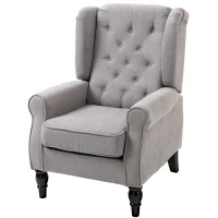HOMCOM Mid-Century Modern Accent Chair, High Wingback Reading Chair, Button-Tufted Upholstered Fabric Armchair with Retro Wood Legs for Apartment, Living Room, Bedroom, Gray(m-11)