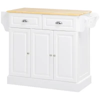 HOMCOM Triple-Cabinet Kitchen Island on Wheels, Kitchen Storage Cabinet with Drawers, Rolling Utility Cart White(m-1)