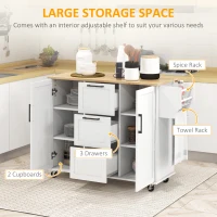 HOMCOM Rolling Kitchen Cart on Wheels with Drop Leaf, Kitchen Island with 3 Drawers, Solid Wood Top and Towel Rack, White(m-4)