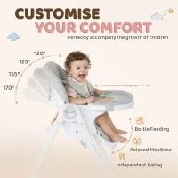 Qaba High Chair with Wheels, Double Tray, Foldable Baby Seat with Adjustable Seat Height, Backrest, Footrest and Tray, Grey(m-4)