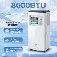 HOMCOM 8,000 BTU Moible Air Conditioner 345 Sq. Ft., Dehumidifier Fan Auto Sleep with 24H Timer On/Off, Window Kit, White(m-4)