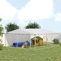 PawHut 15' x 15' x 7' Dog Kennel Outdoor for Small Medium Large Dogs with Waterproof Roof, Silver(m-4)