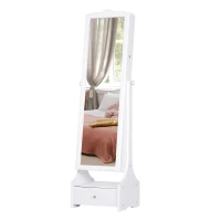 HOMCOM Standing Jewelry Cabinet Organizer Jewelry Armoire with LED Lights, Full Length Mirror, Adjustable Angle, White(m-11)