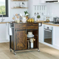 HOMCOM Rolling Kitchen Island Cart with Adjustable Shelf, Rustic Brown(m-10)