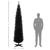 HOMCOM 8ft Unlit Pencil Artificial Christmas Tree with Realistic Branches and 618 Tips, Plastic Base, Black(m-3)