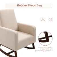 HOMCOM Accent Lounge Rocking Chair with Solid Curved Wood Base and Linen Padded Seat, Cream White(m-7)