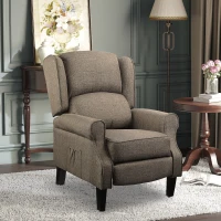 HOMCOM Vibration Massage Recliner Chair for Living Room with Heat,  Wingback Single Sofa, Modern Linen Fabric Push Back Reclining Chair with Footrest, Side Pocket, Brown(m-2)