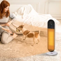 HOMCOM Oscillating Ceramic Tower Indoor Space Heater for Home, Adjustable Thermostat, 24H Timer & Remote Control, Tip-Over and Overheating Safety Protection, 25 Inches, 1500W/1000W(m-2)