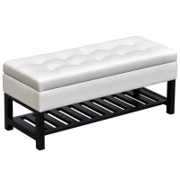 HomCom 44" Tufted Faux Leather Ottoman Storage Bench With Shoe Rack - White(m-1)