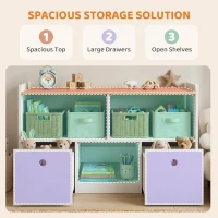 Qaba Toy Storage Organizer, Toy Organizers and Storage with 2 Movable Drawers and 3 Cubbies for Playroom, Nursery, White(m-4)
