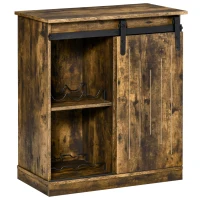 HOMCOM Industrial Wine Cabinet, Sideboard Storage Cabinet, Serving Bar Buffet with Sliding Barn Door and 6-Bottle Wine Rack, Brown(m-1)