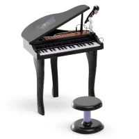 Qaba Mini Electronic Musical Piano 37 Key Keyboard Multifunction Kids Toy with Microphone Stool (Black)(m-2)