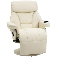 HOMCOM Manual Recliner, Swivel Lounge Armchair with Side Pocket, Footrest and Cup Holder, Cream White(m-1)