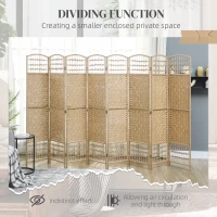 HOMCOM 8 Panel Folding Room Divider, Portable Privacy Screen, Wave Fiber Room Partition for Home Office, Natural(m-7)