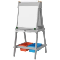 Qaba Easel for Kids, Art Easel w/ Paper Roll, Double Sided Whiteboard & Chalkboard with 2 Storage Boxes(m-1)