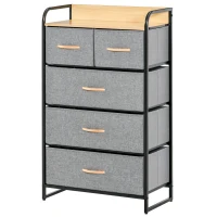 HOMCOM 5-Drawer Chest Dresser for Bedroom, 4-Tier Storage Organizer with Steel Frame, Light Gray(m-11)