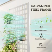 Outsunny Galvanized Raised Garden Bed Planter Box with Trellis for Climbing Plants, Vegetable, Vines, 35" x 16" x 70", White(m-4)