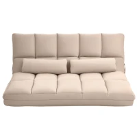 HOMCOM Convertible Floor Sofa Chair, Folding Couch Bed, Guest Chaise Lounge with 2 Pillows, Adjustable Backrest and Headrest, 51.25" L, Beige(m-1)