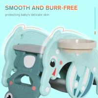 Qaba 3-in-1 Kids Portable Slide Rocking Horse Toy with Basketball Hoop for Age 1.5-3 Boys and Girls, Mint Green(m-6)