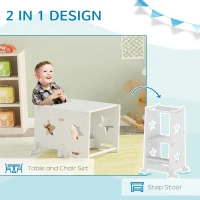 Qaba 2 in 1 Toddler Tower with Safety Rail for Bathroom, Sink, Kitchen or Counter, White(m-5)