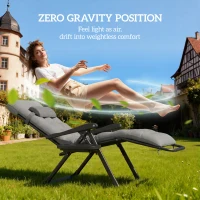 Outsunny Padded Folding Recliner Chair, Patio Lounger with Cupholder, Adjustable Backrest, Removable Cushion, Grey(m-4)
