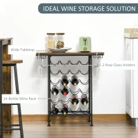 HOMCOM 24-Bottle Industrial Modern Wine Rack Table, Freestanding 6 Tier Wine Bottle Organizer with Glass Stemware Holder , Natural / Black(m-10)