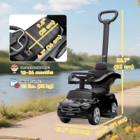 Qaba Licensed Mercedes-Benz Push Car for Toddlers, 2-in-1 Sliding Walking Car with Push Handle, Horn, Guardrail, Black(m-3)