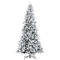 HOMCOM 9 Foot Pine Snow Flocked Artificial Christmas Tree with 616 Realistic Cedar Branches, Auto Open, Green