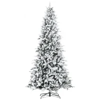 HOMCOM 9 Foot Pine Snow Flocked Artificial Christmas Tree with 616 Realistic Cedar Branches, Auto Open, Home Holiday Decoration, Green(m-1)