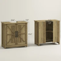 HOMCOM Farmhouse Pedestal Sink Storage Cabinet, Bathroom Sink Cabinet with 2 Barn Doors and Adjustable Shelf, Light Gray(m-3)