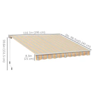 Outsunny 10' x 8' Manual Retractable Awning, Sun Shade Shelter Canopy, with Aluminum Frame and UV Protection for Patio Deck Yard Window Door, Mix Colour(m-3)