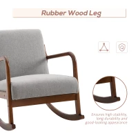 HOMCOM Upholstered Rocking Armchair with Wood Base and Linen Fabric Padded Seat for Living Room, Grey(m-6)