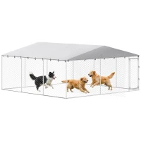 PawHut 15' x 15' x 7' Dog Kennel Outdoor for Small Medium Large Dogs with Waterproof Roof, Silver(m-15)