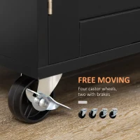 HOMCOM Kitchen Island with Storage, Rolling Cart Trolley with Rubberwood Top, Adjustable Shelf, Drawer, Spice Rack, Black(m-5)